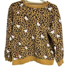 Hello Kitty Sanrio Sweatshirt Womens Size M Leopard Print Crew Neck
